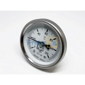 Термометр биметаллический 0-120 *C (d-63мм, аксиальный, с латунной гильзой L-50мм, штуцер 1/2)  